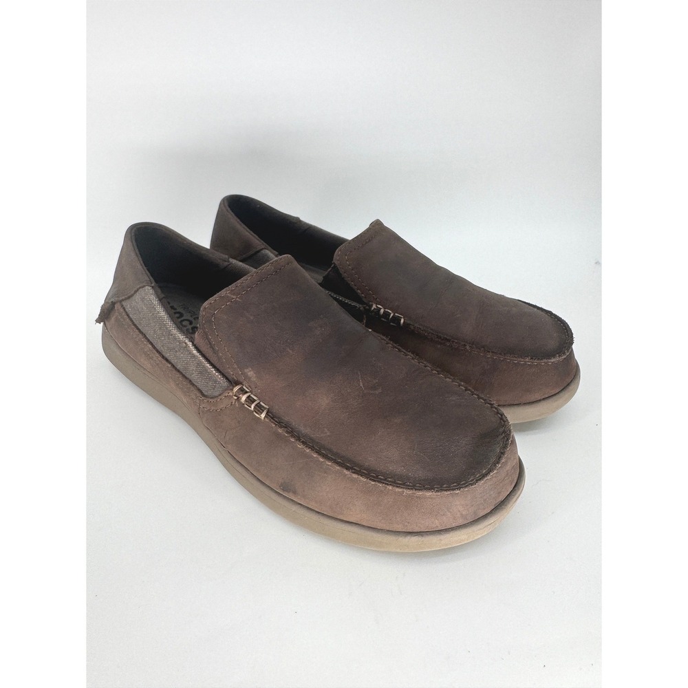 Crocs Leather Loafer Brown Slip-On Comfort Casual Shoes Men's Size 10